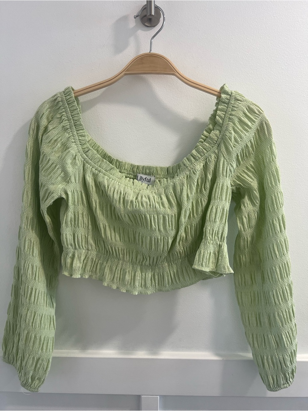 Lilyful Green Smocked Long-Sleeve Crop Top